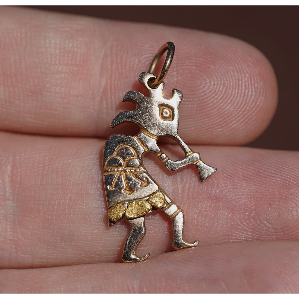 Lee Epperson LEE Cherokee 14k Solid Yellow Gold Nugget Accents Kokopelli Pendant - Picture 3 of 9